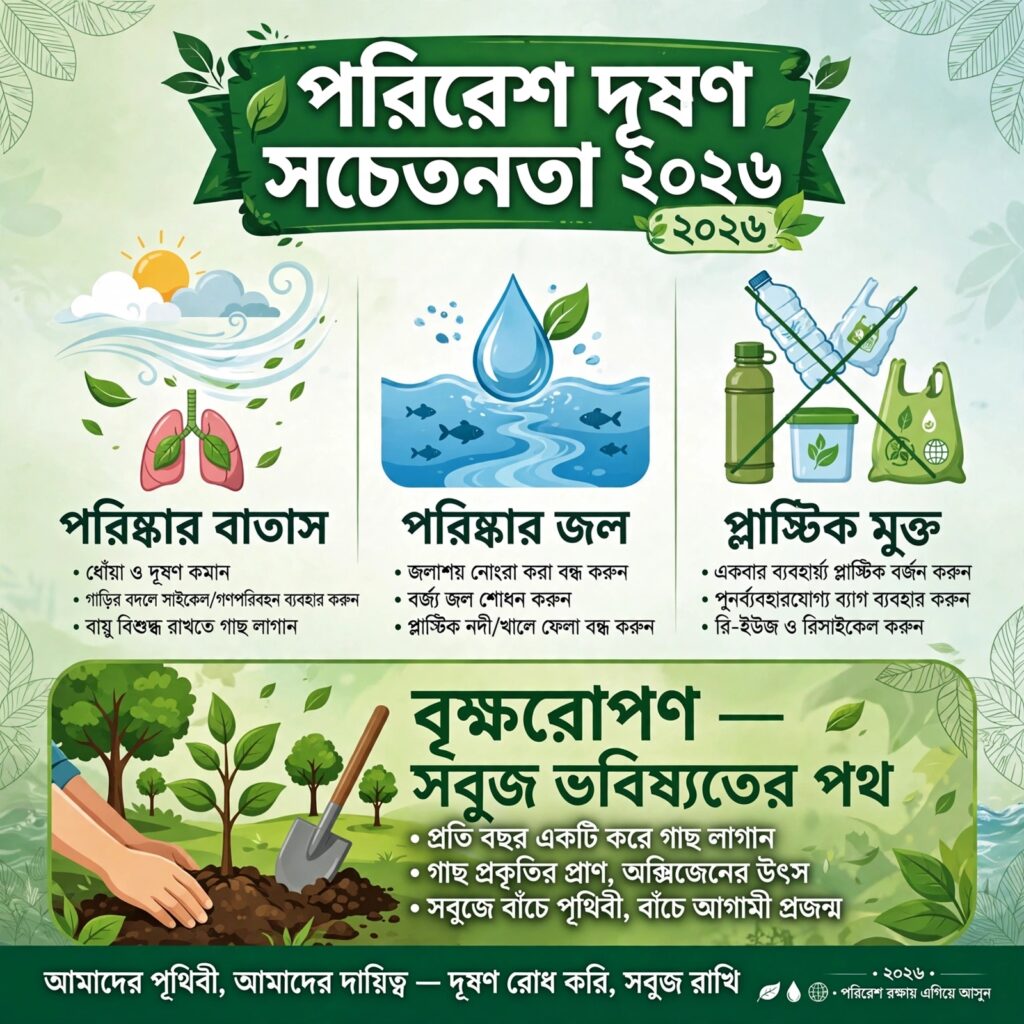 পরিবেশ দূষণ রোধে চাই সম্মিলিত উদ্যোগ, প্রকৃতিকে বাঁচানোর দায়িত্ব প্রতিটি মানুষের।