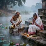 পিতৃ তর্পণ ঘিরে মহালয়ার সকাল: পূর্বপুরুষদের প্রতি শ্রদ্ধা ও কৃতজ্ঞতায় বাংলার নদীঘাটে ধর্মীয় আবহ।
