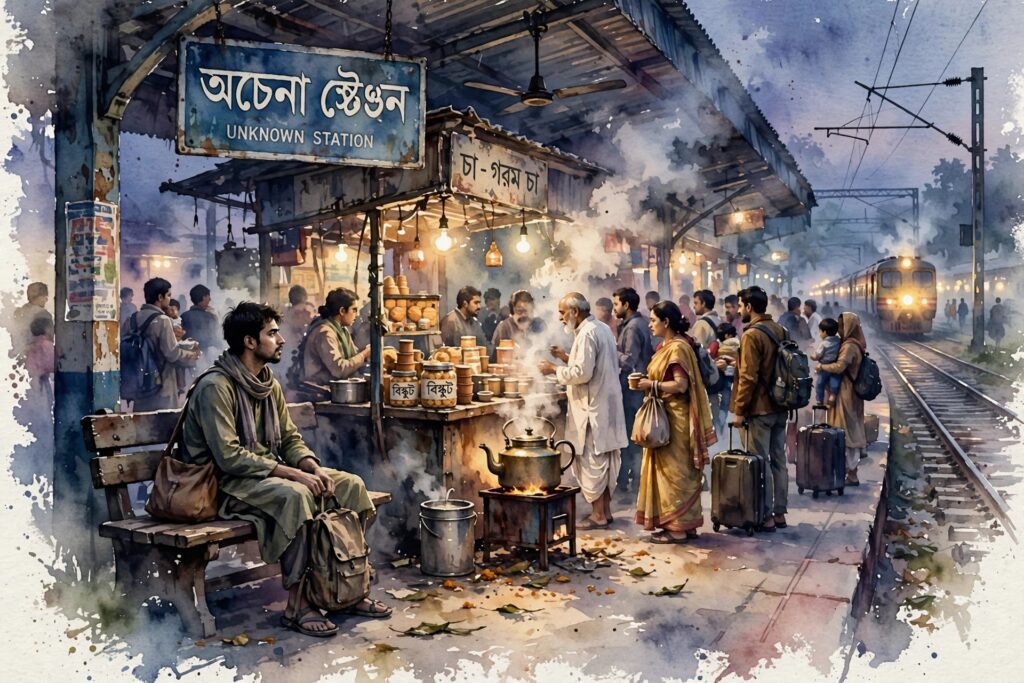 কবিতা  — অচেনা স্টেশনে।