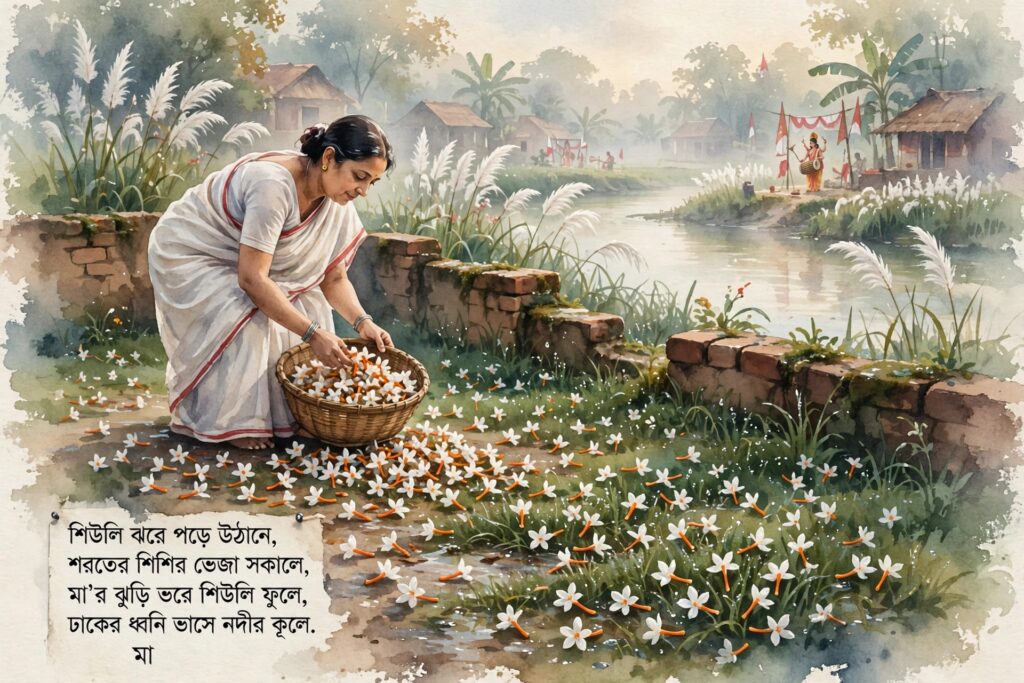 কবিতা  — শিউলি ঝরা উঠোন।