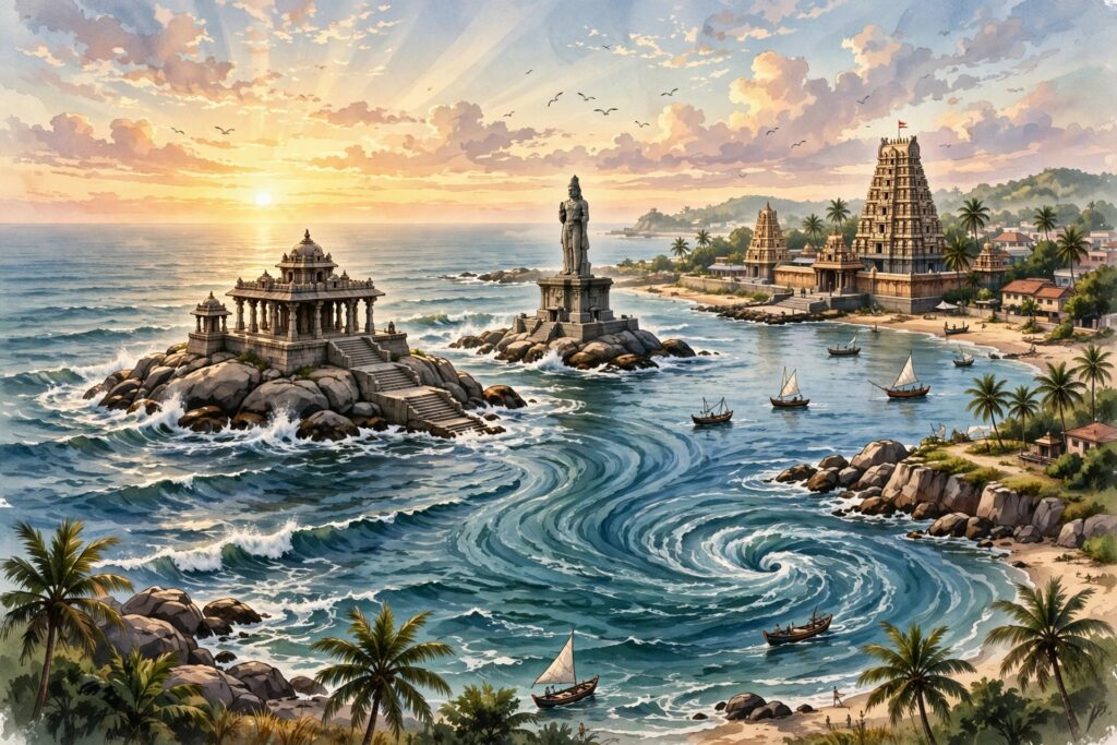 কন্যাকুমারী ভ্রমণ: তিন সমুদ্রের মিলন, বিবেকানন্দের স্মৃতি ও ভারতের দক্ষিণতম প্রান্তের অপূর্ব সৌন্দর্য।।