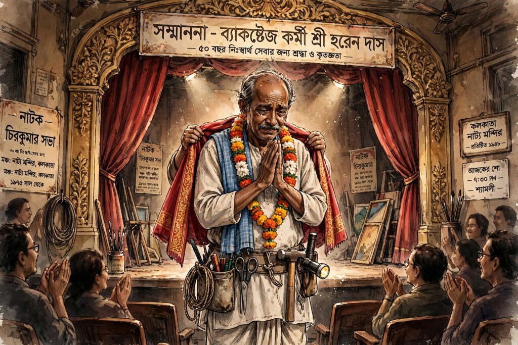 মঞ্চের আড়ালে শেষ মানুষটি।