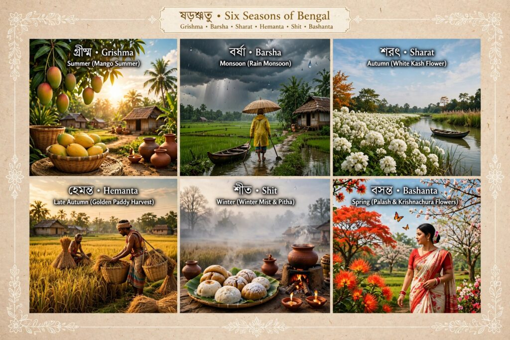 ঋতুবৈচিত্র্য: বাংলার প্রকৃতির ছয় রূপ।