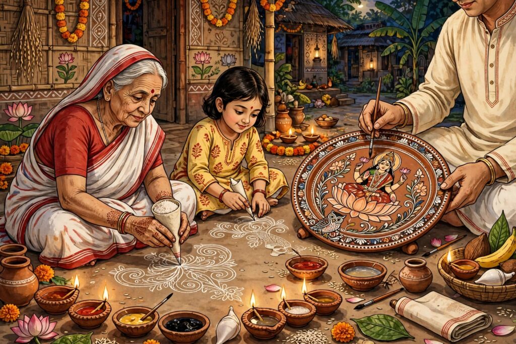 কোজাগরী লক্ষ্মীপুজো ও বাংলার শিল্প-সংস্কৃতি: আলপনা, লোকশিল্প এবং হারিয়ে যাওয়া ঐতিহ্যের গল্প।।