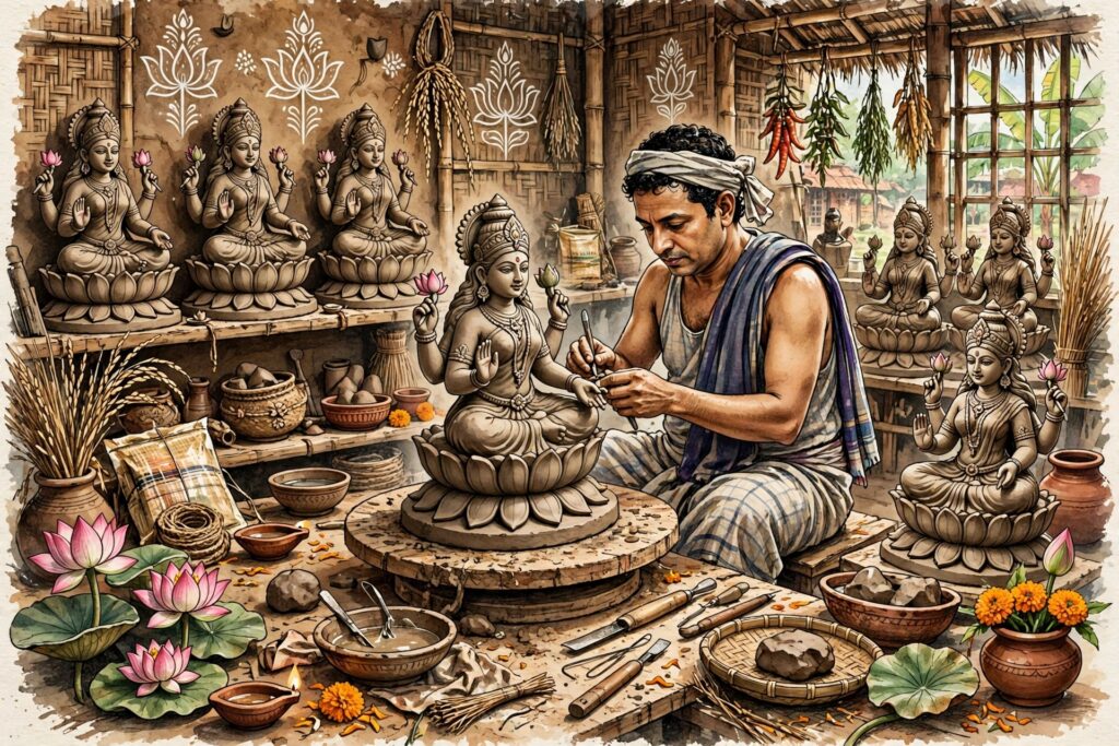 কোজাগরী লক্ষ্মীপুজো ও বাংলার প্রতিমাশিল্প: দেবী লক্ষ্মীর রূপ, প্রতীক এবং শিল্পীদের সৃজনশীলতার কাহিনি।