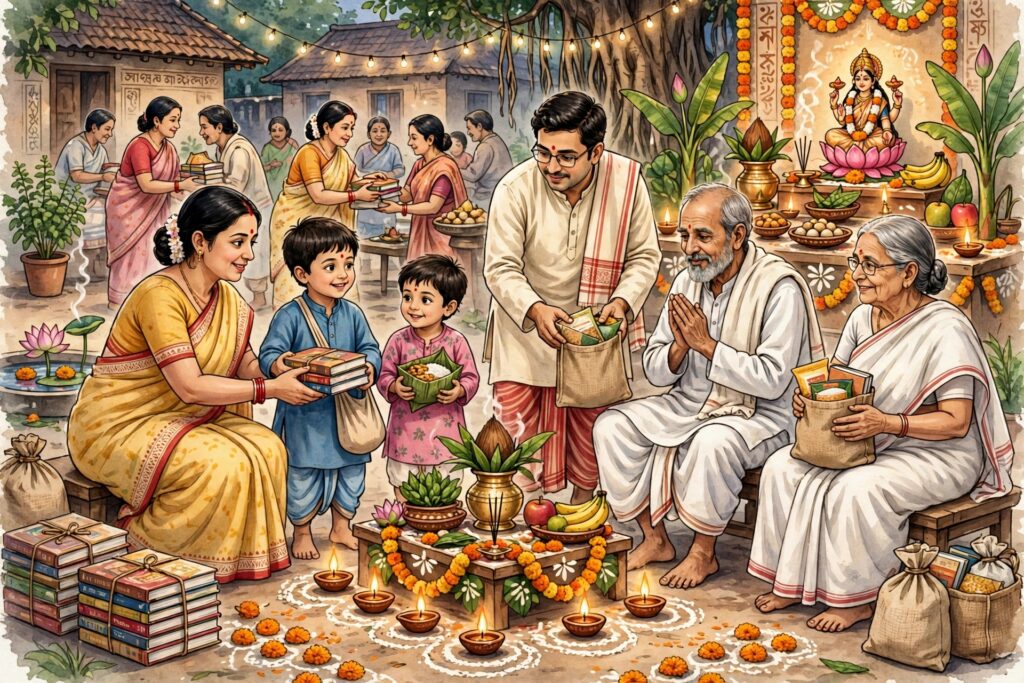 কোজাগরী লক্ষ্মীপুজো ও সমাজসেবা: উৎসবের আনন্দ ভাগ করে নেওয়া, মানবিকতা এবং অসহায় মানুষের পাশে দাঁড়ানোর অঙ্গীকার।