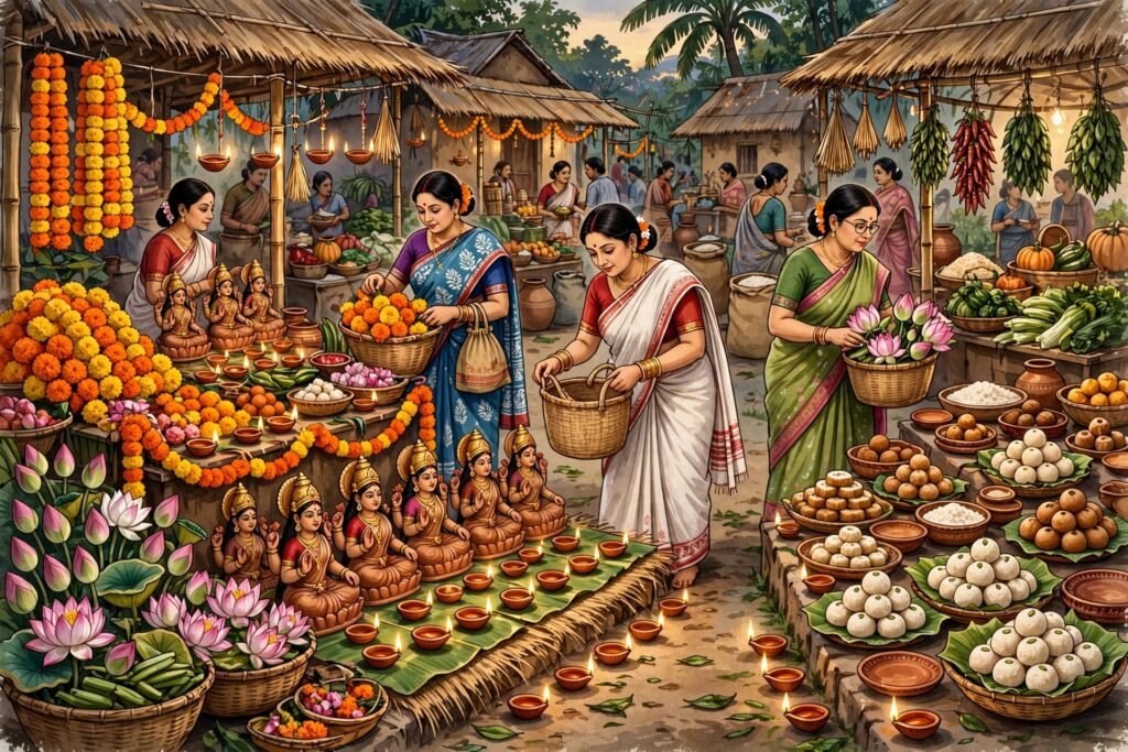 কোজাগরী লক্ষ্মীপুজো ও বাঙালির বাজার-সংস্কৃতি: হাট, মেলা, কেনাকাটা এবং উৎসবের আনন্দ।